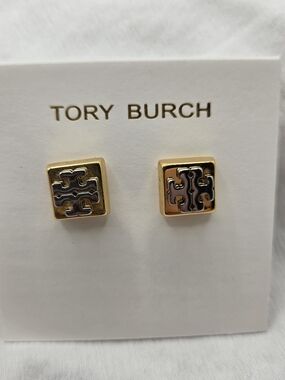 Tory Burch Square Logo Stud Earrings - Gold and Black